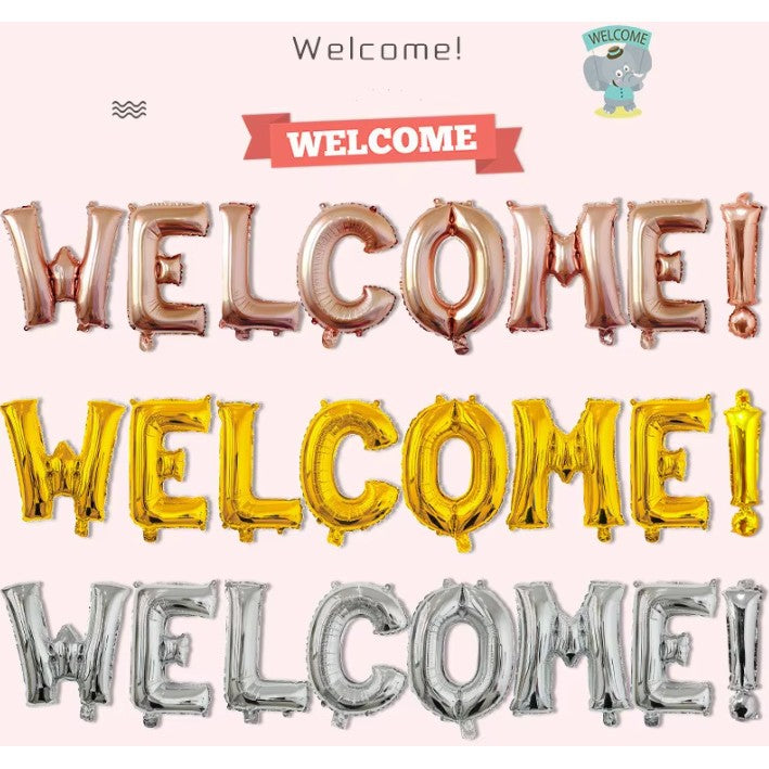 Set Baloane Litere Welcome, Folie Metalizata Party, Umflare Aer sau Heliu, Inaltime 40 cm, Argintiu