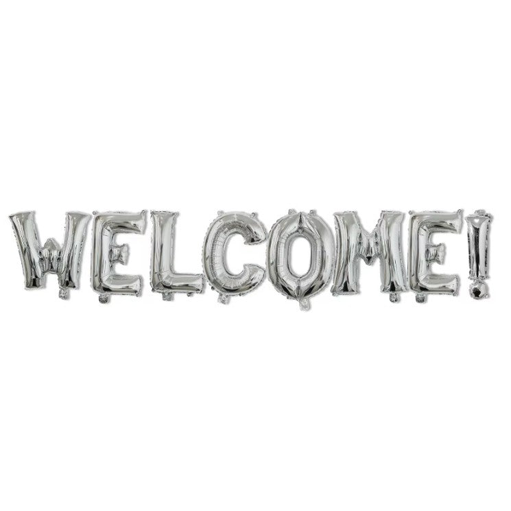 Set Baloane Litere Welcome, Folie Metalizata Party, Umflare Aer sau Heliu, Inaltime 40 cm, Argintiu