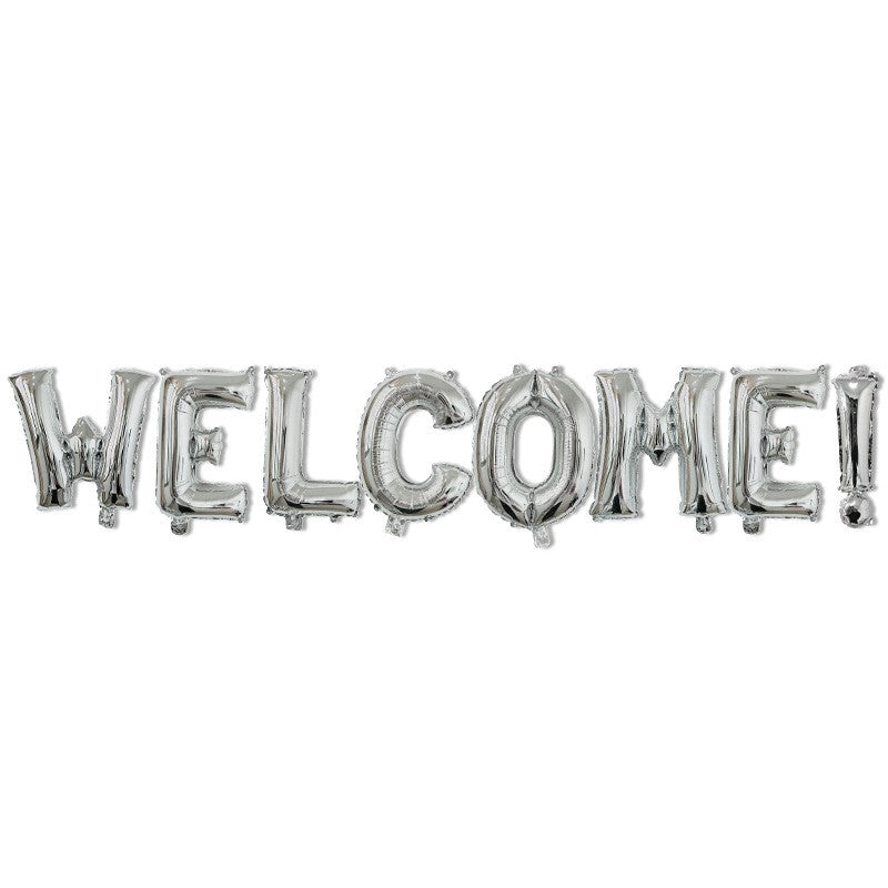 Set Baloane Litere Welcome, Folie Metalizata Party, Umflare Aer sau Heliu, Inaltime 40 cm, Argintiu