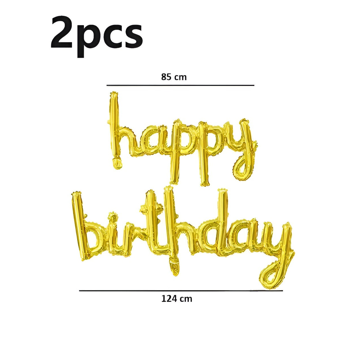 Set Baloane Aniversare Happy Birthday, Baloane Party din Folie de Aluminiu, Umflare Aer sau Heliu, Pai Inclus, 45x85 cm si 45x124 cm, Auriu