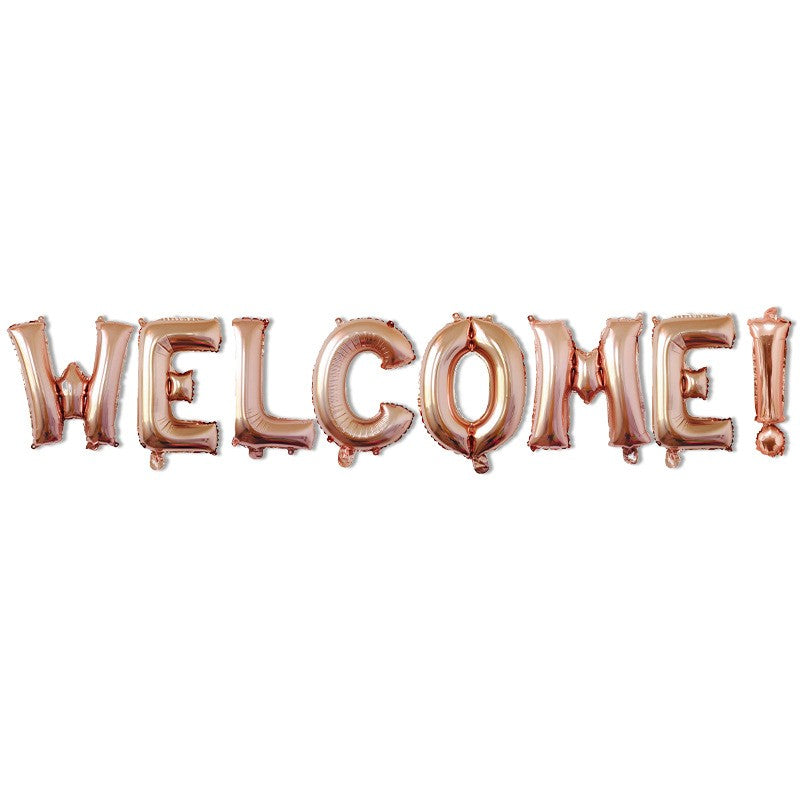 Set Baloane Litere Welcome, Baloane Party din Folie de Aluminiu, Mesaj Bun Venit, Umflare Aer sau Heliu, Inclus Pai pentru Umflare, Inălțime Litere 40 cm, Roz