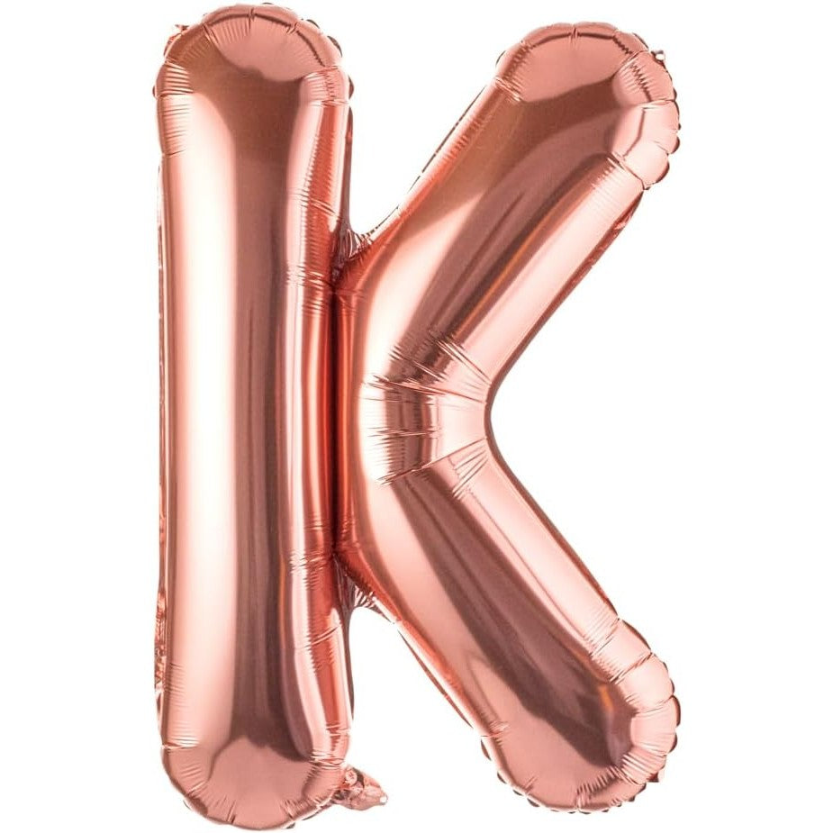 Balon Folie Metalizata Litera K, Umflare Heliu sau Aer, Include Pai pentru Umflare, Decoratiuni Petrecere, Aluminiu, 40 cm, Rose Gold