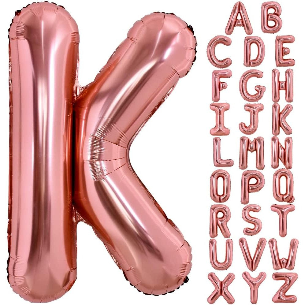 Balon Folie Metalizata Litera K, Umflare Heliu sau Aer, Include Pai pentru Umflare, Decoratiuni Petrecere, Aluminiu, 40 cm, Rose Gold