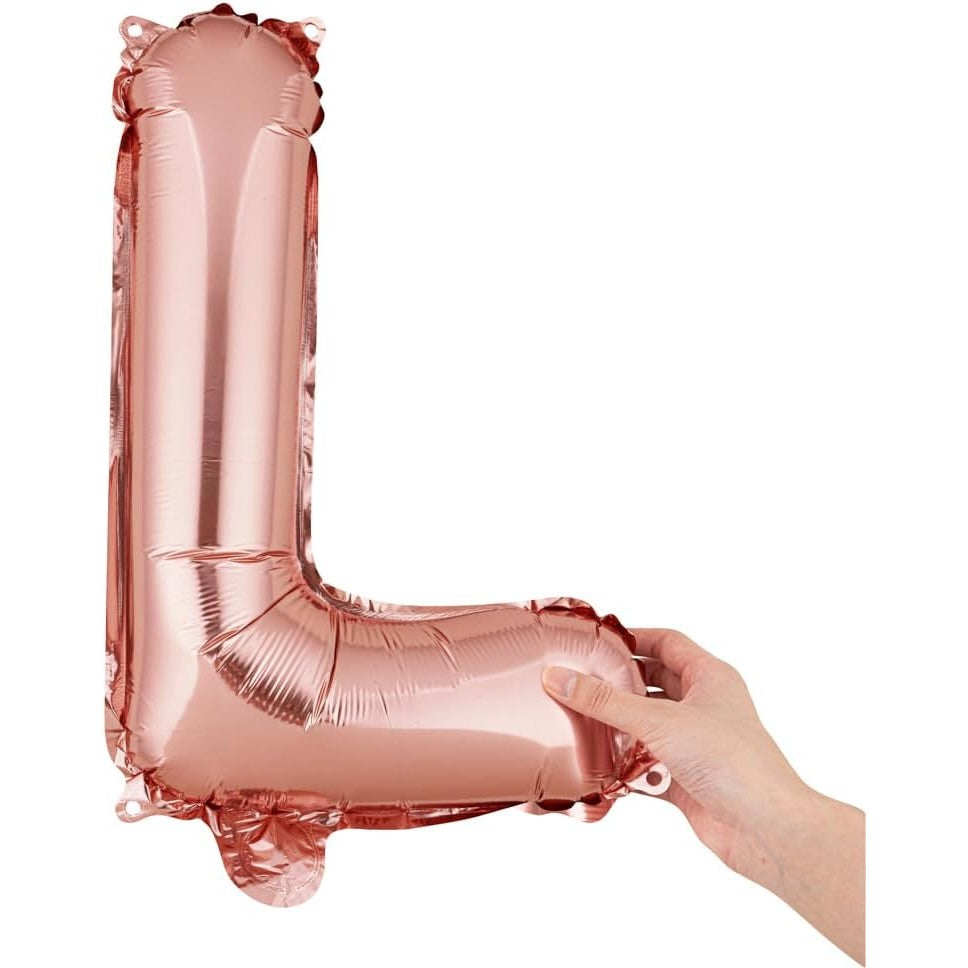 Balon Folie Metalizata Litera L, Model Aniversar Party, Umflare Aer sau Heliu, Aluminiu, Inclus Pai, 40 cm, Rose Gold