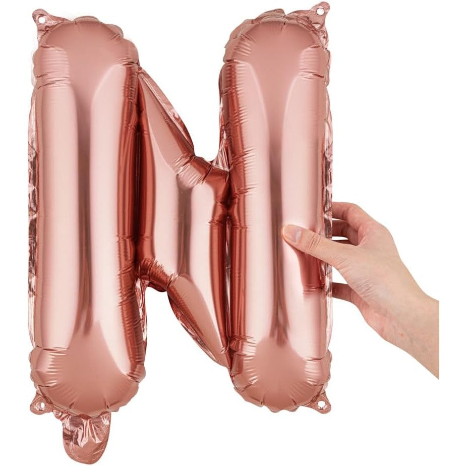 Balon Folie Metalizata Litera N, Decoratiune Petrecere Aniversara, Material Aluminiu, Umflare Heliu sau Aer, Include Pai, 40 cm, Rose Gold