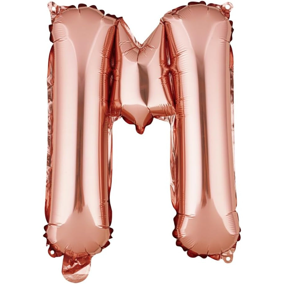 Balon Folie Metalizata Litera M, Balon Aniversar pentru Aer sau Heliu, Include Pai Umflare, Aluminiu, 40 cm, Rose Gold