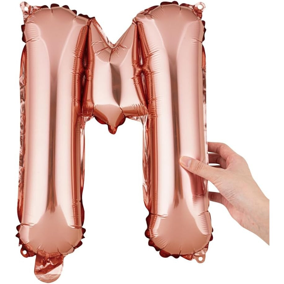 Balon Folie Metalizata Litera M, Balon Aniversar pentru Aer sau Heliu, Include Pai Umflare, Aluminiu, 40 cm, Rose Gold