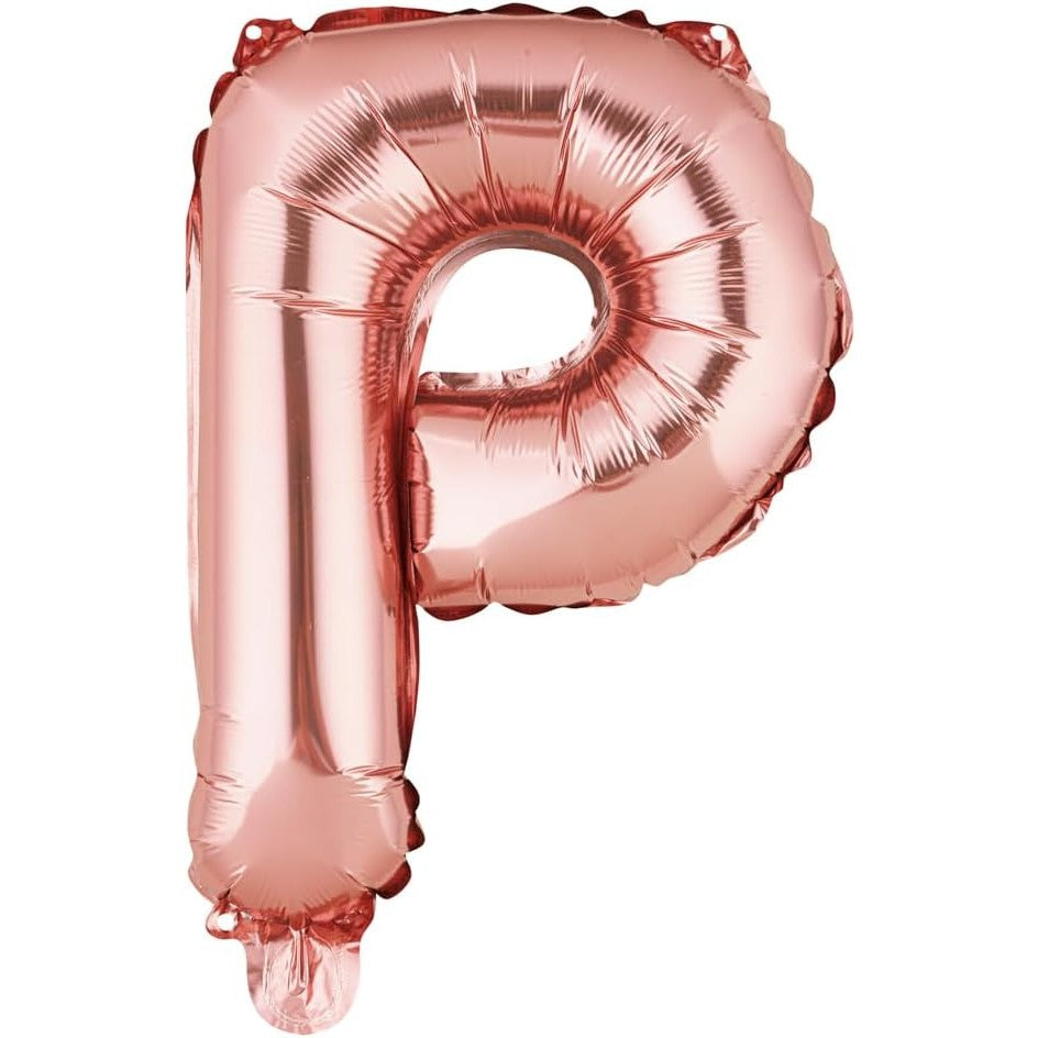 Balon Folie Metalizata Litera P, Decoratiune Petrecere, Umflare Heliu sau Aer, Include Pai Umflare, Aluminiu, 40 cm, Rose Gold