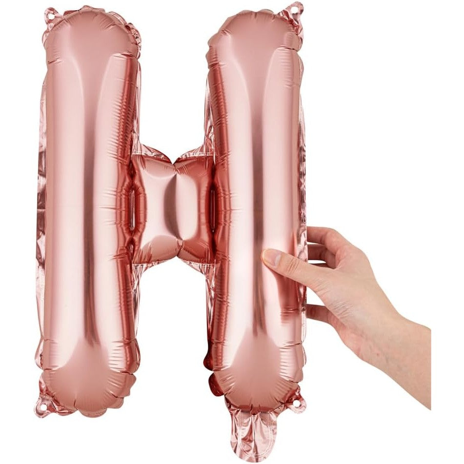 Balon Folie Metalizata Litera H, Diametru 40 cm, Umflare cu Heliu sau Aer, Include Pai, Rose Gold