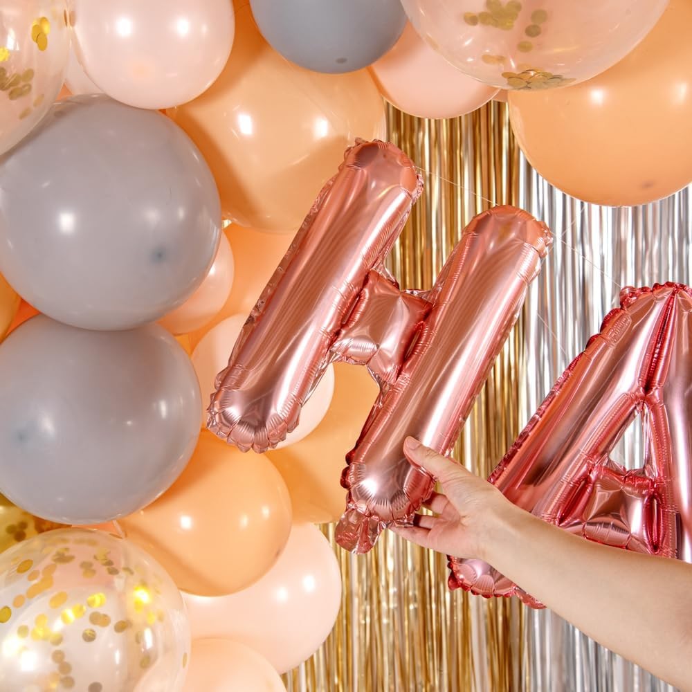 Balon Folie Metalizata Litera H, Diametru 40 cm, Umflare cu Heliu sau Aer, Include Pai, Rose Gold