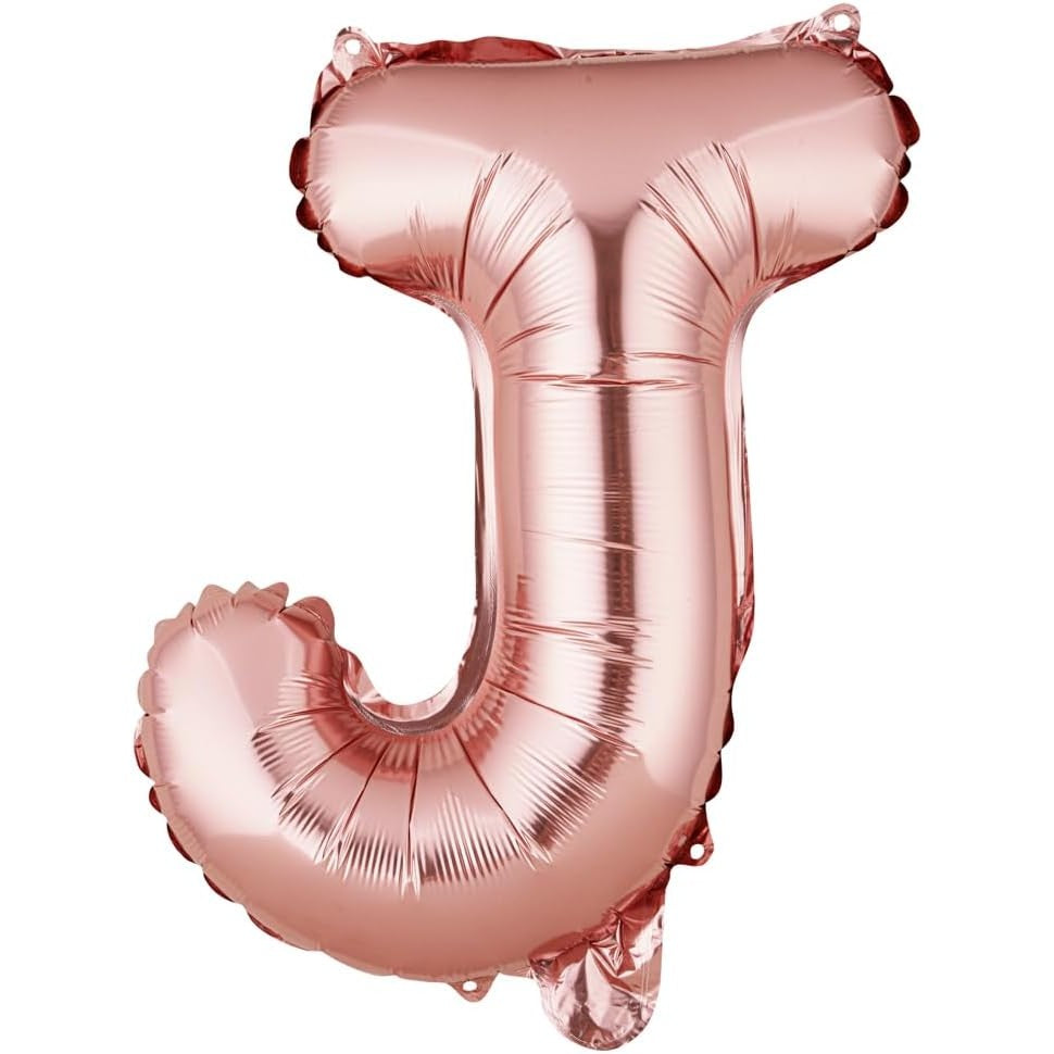 Balon Folie Metalizata Litera J, Pentru Heliu Sau Aer, Pai Inclus, Aluminiu, 40 cm, Rose Gold