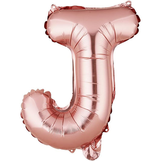 Balon Folie Metalizata Litera J, Pentru Heliu Sau Aer, Pai Inclus, Aluminiu, 40 cm, Rose Gold