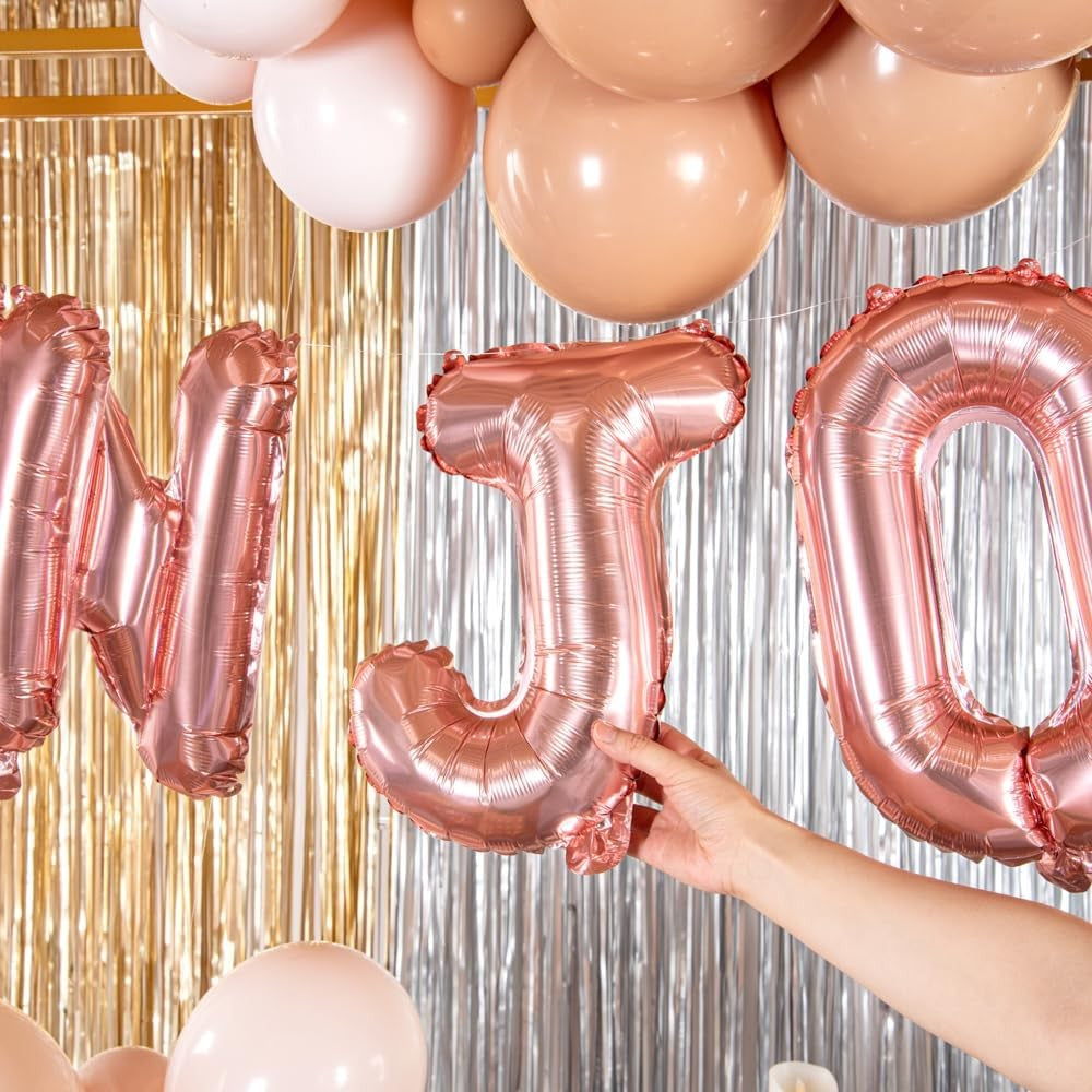 Balon Folie Metalizata Litera J, Pentru Heliu Sau Aer, Pai Inclus, Aluminiu, 40 cm, Rose Gold
