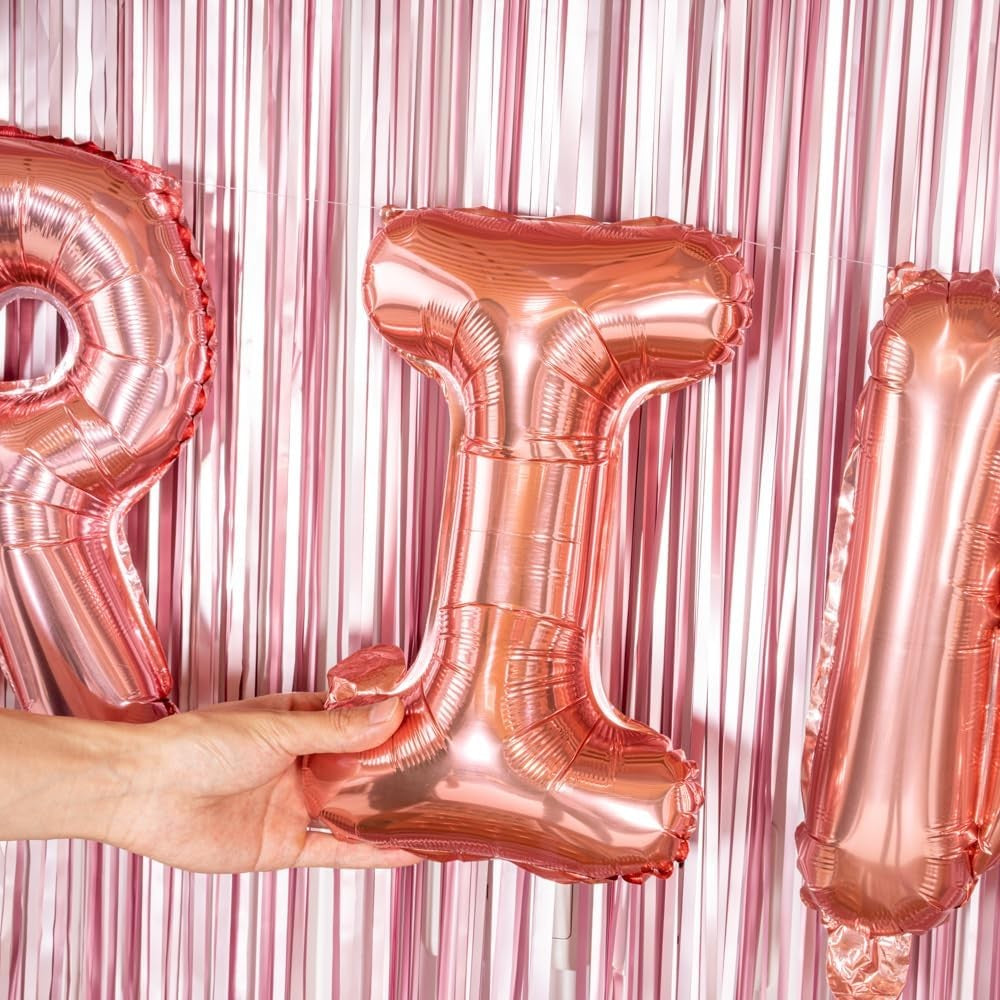 Balon Folie Metalizata Litera I, Decoratiune Petrecere Umflabila cu Heliu sau Aer, Aluminiu, Inaltime 40 cm, Pai Inclus, Rose Gold