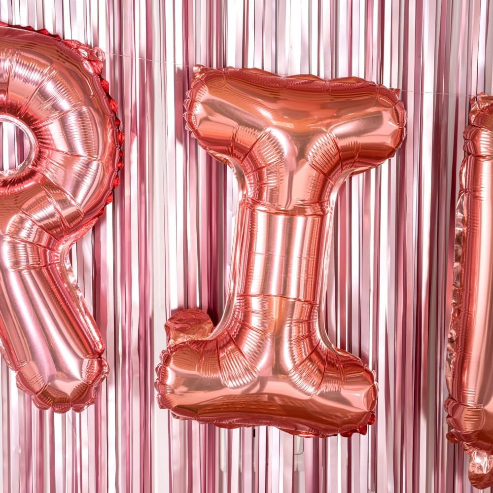 Balon Folie Metalizata Litera I, Decoratiune Petrecere Umflabila cu Heliu sau Aer, Aluminiu, Inaltime 40 cm, Pai Inclus, Rose Gold