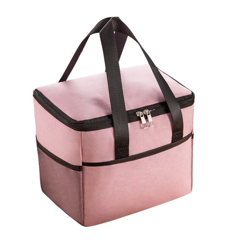 Geanta Termica pentru Pranz si Picnic, Izolatie Alimente, Buzunare pentru Telefon si Tacamuri, Material Impermeabil, 24x18x21 cm, Roz