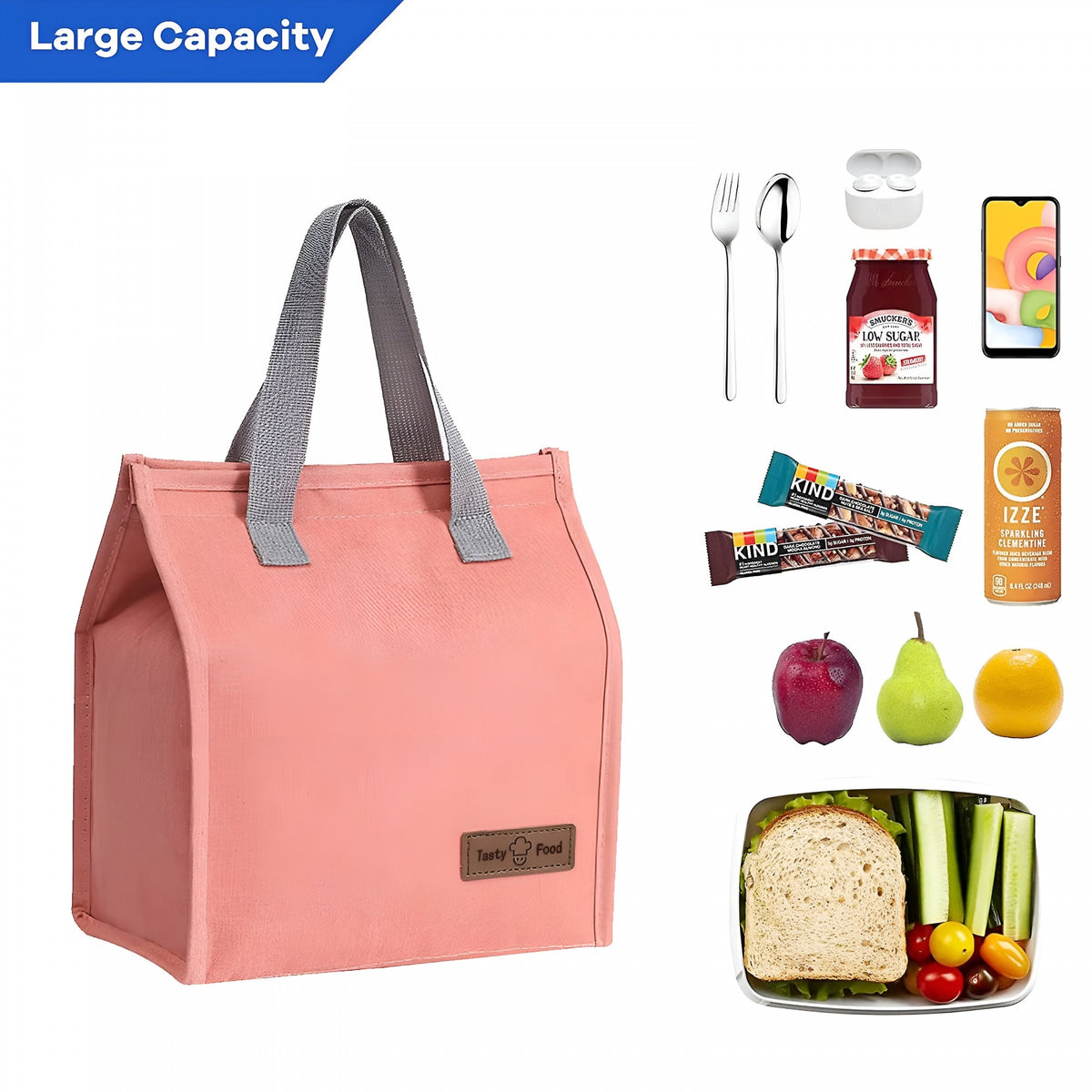 Geanta Termoizolanta Tip Bento Bag, Camping Cooler, Interior Aluminiu, 3.3 L, 22.5 x 13 x 25.5 cm, Roz