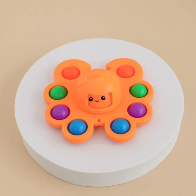 Jucarie Pop It Antistres, Fidget Toy Senzoriala cu Spinner, Silicon, Model Crab, Portocaliu