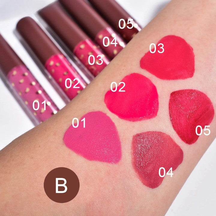 Kevin & Coco Set Rujuri de Buze Be Mine, Gloss Lichid Rezistent la Transfer, Aspect Catifelat și Lucios, Cruelty-Free, 5 Culori, Roz/Roșu, Varianta B