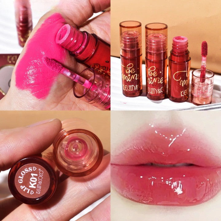 Kevin & Coco Set Rujuri de Buze Mate si Lip Gloss Be Mine, Rezistente la Transfer, Textura Catifelata, Formula Cruelty-Free, 3 Culori, Roz, Varianta A