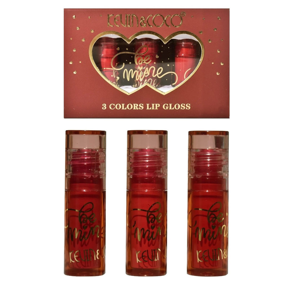 Kevin & Coco Set Rujuri de Buze Mate si Lip Gloss Be Mine, Rezistente la Transfer, Textura Catifelata, Formula Cruelty-Free, 3 Culori, Roz, Varianta A