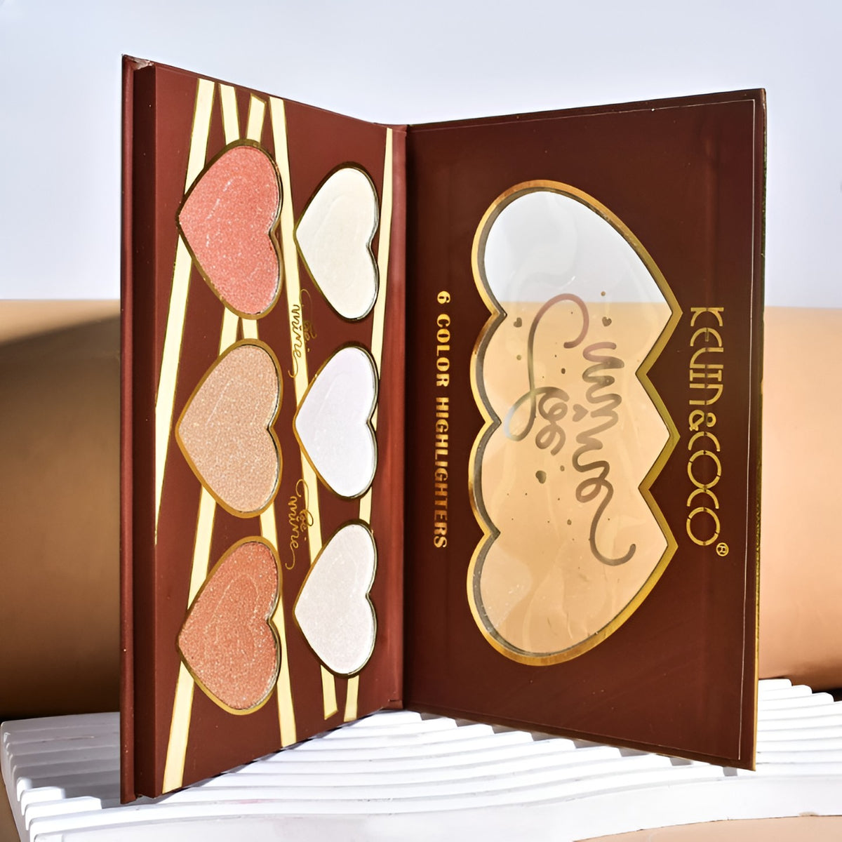 Kevin & Coco Paleta Iluminatoare Be Mine, 6 Nuante Calde Coapte, Pudra Iluminatoare pentru Fata si Corp, Varianta A, Nude, 140 g