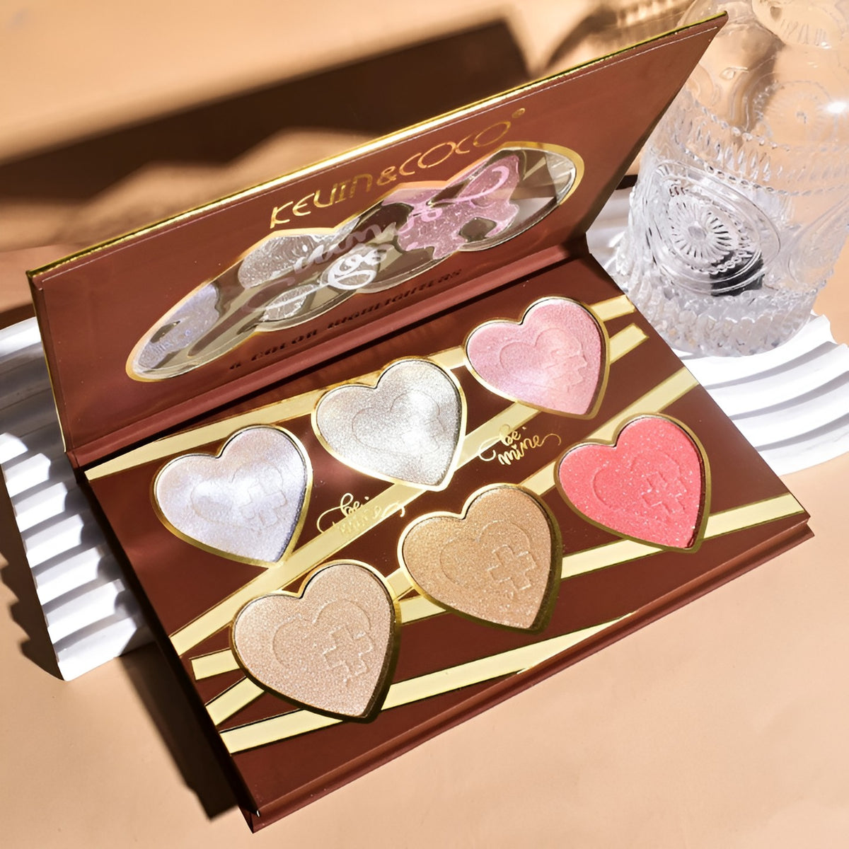 Paleta Iluminatoare Be Mine, Set 6 Nuante Calde Coapte pentru Fata si Corp, Textura Pudra Compacta, Utilizare Umeda sau Uscata, Varianta B, Rose, 140 g