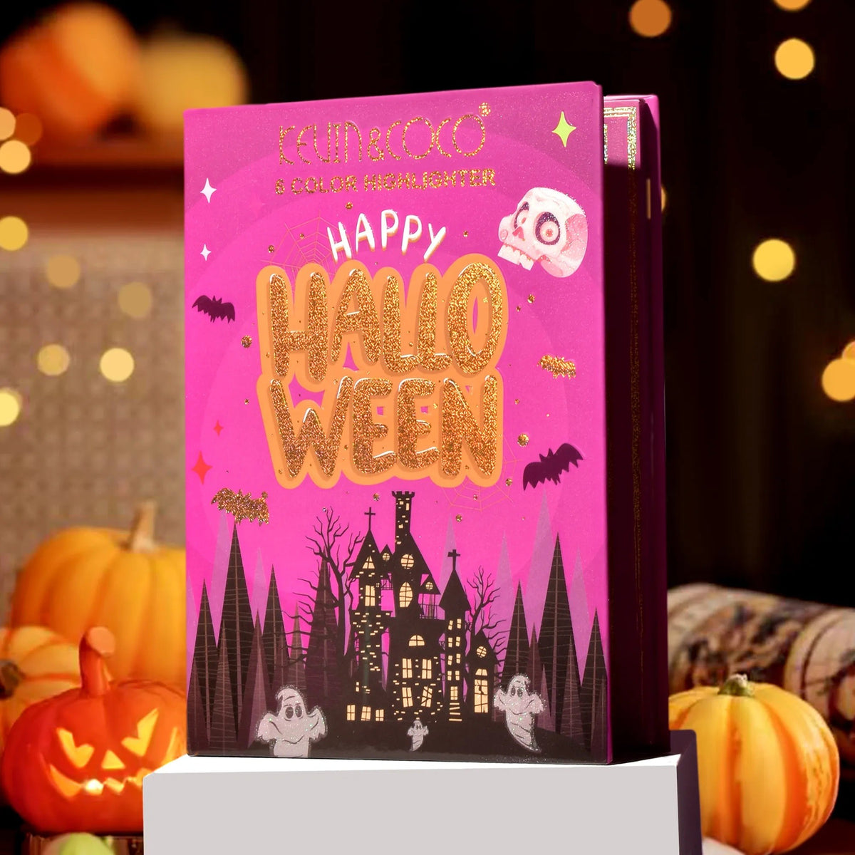 Kevin&Coco Paleta Iluminatoare Si Blush Halloween, 6 Nuante Cu Pigment Ridicat, Textura Pudra, Culori Calde, Varianta A Nude-Rose, 160g