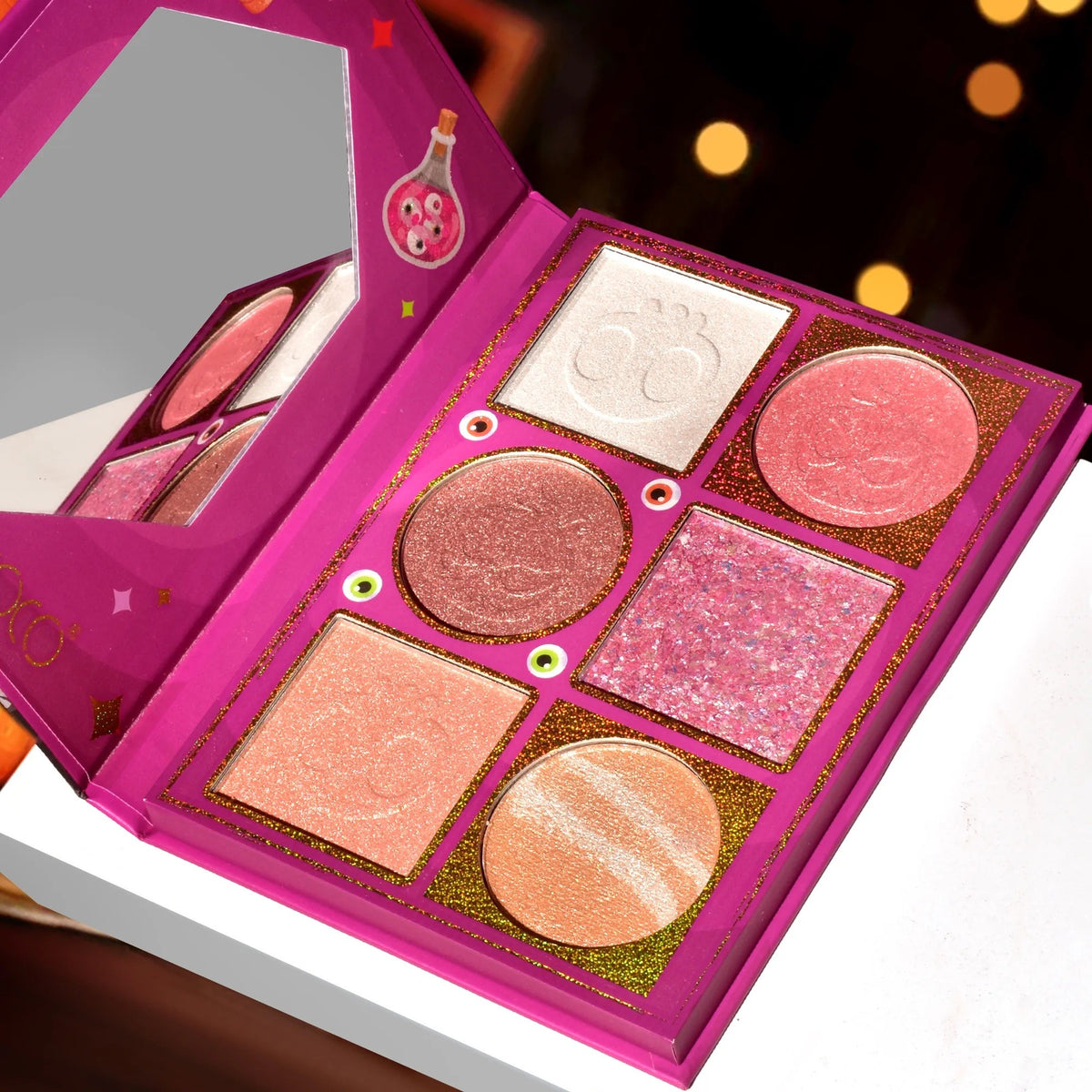 Kevin&Coco Paleta Iluminatoare Si Blush Halloween, 6 Nuante Cu Pigment Ridicat, Textura Pudra, Culori Calde, Varianta A Nude-Rose, 160g