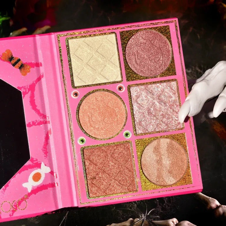 Kevin&Coco Paleta Iluminatoare si Blush, 6 Nuante cu Pigment Ridicat, Colectia Halloween, Pudra Compacta, Varianta B Nude-Rose, 160g