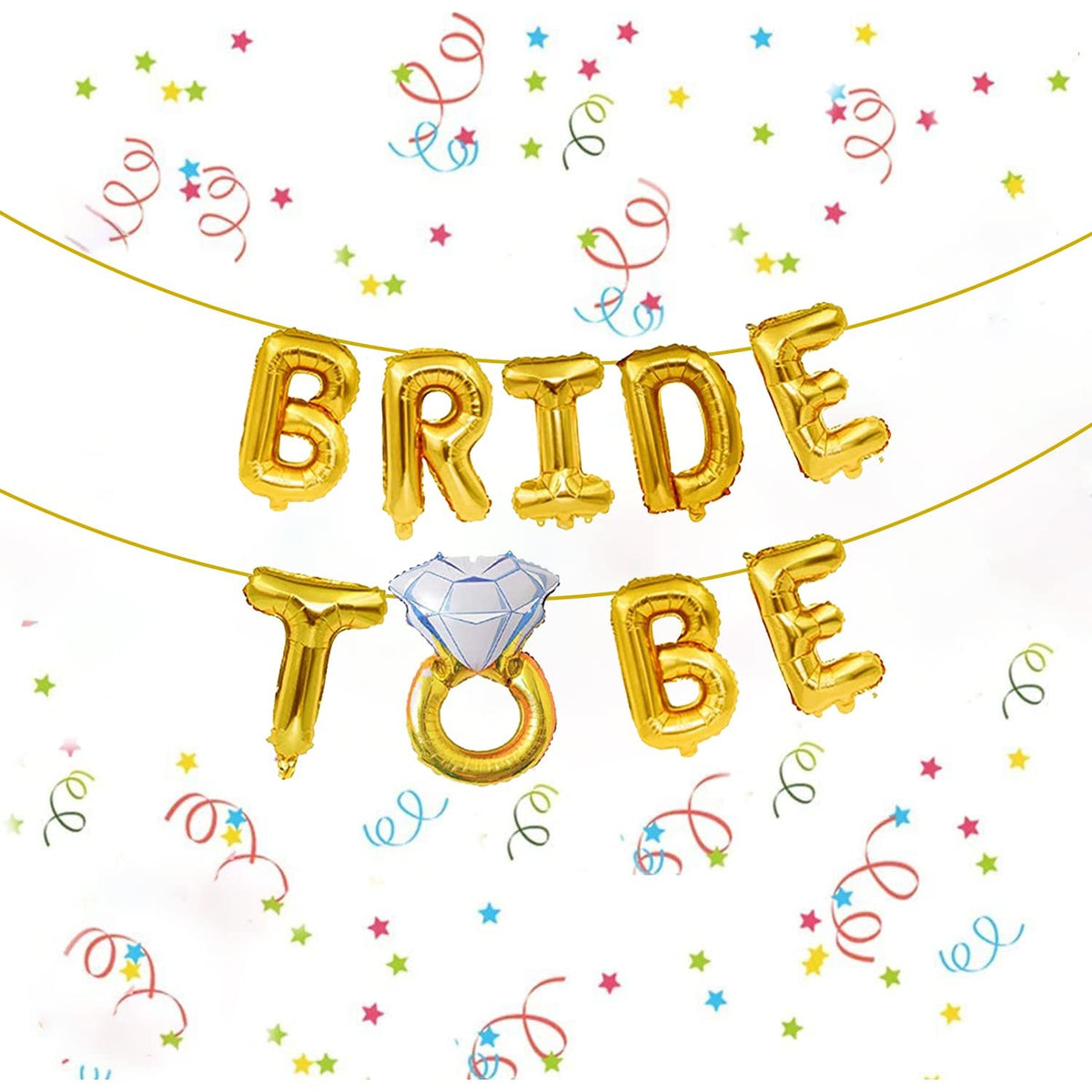 Set Baloane Bride To Be, Decoratiuni Petrecere Burlacite, Folie Metalizata cu Inel de Logodna, Umflare Aer sau Heliu, Pai Inclus, 40 cm, Auriu