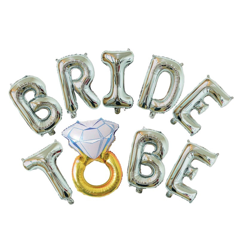 Set Baloane Bride To Be cu Inel de Logodna, Decoratiuni Petrecere Burlacite, Folie Aluminiu, Litere 40 cm, Include Pai Umflare, Argintiu