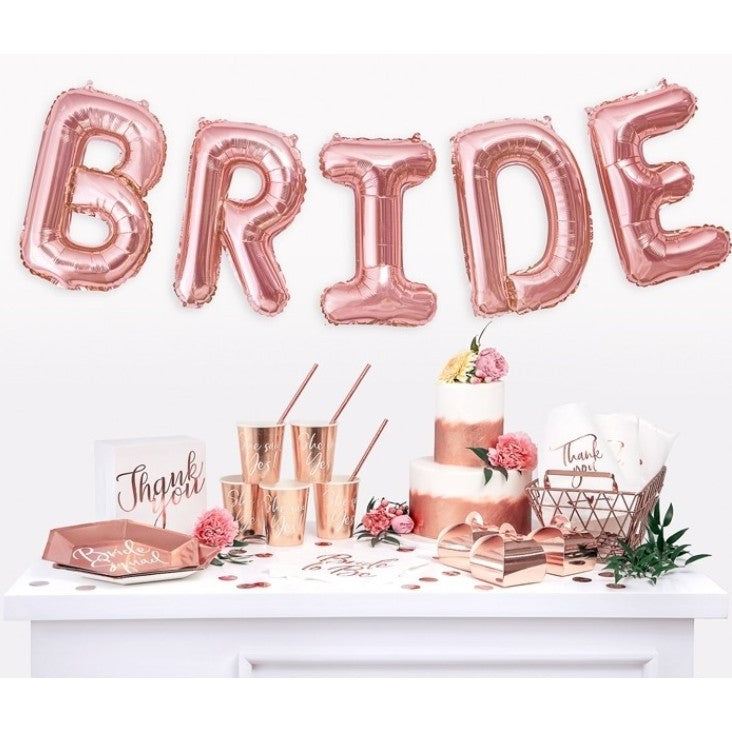 Set Baloane Litere Team Bride, Baloane Party din Folie Metalizata, Umflare Aer sau Heliu, Litere 40 cm, Roz