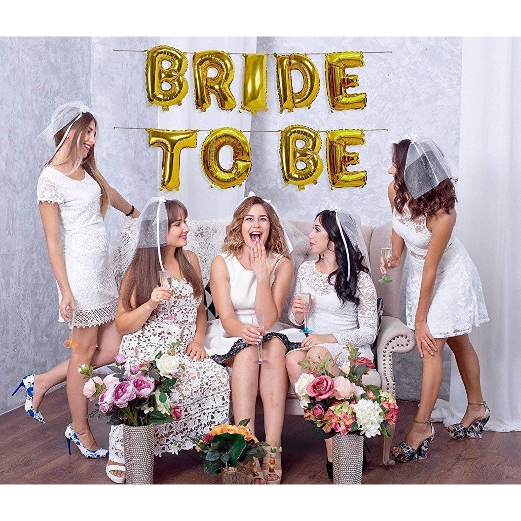 Set Baloane Litere Bride to Be, Decoratiuni Petrecere Burlacite, Folie Aluminiu Metalizata, Umflare Aer sau Heliu, Include Pai, 40 cm, Auriu