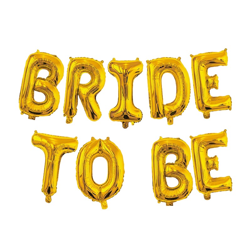 Set Baloane Litere Bride to Be, Decoratiuni Petrecere Burlacite, Folie Aluminiu Metalizata, Umflare Aer sau Heliu, Include Pai, 40 cm, Auriu