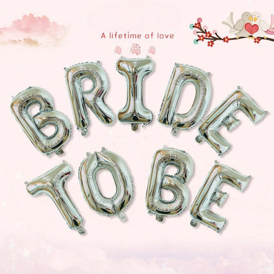 Set Baloane Bride To Be, Litere Party Din Folie Metalizata, Umflare Cu Aer Sau Heliu, Pai Inclus, Aluminiu, Inaltime 40 cm, Argintiu