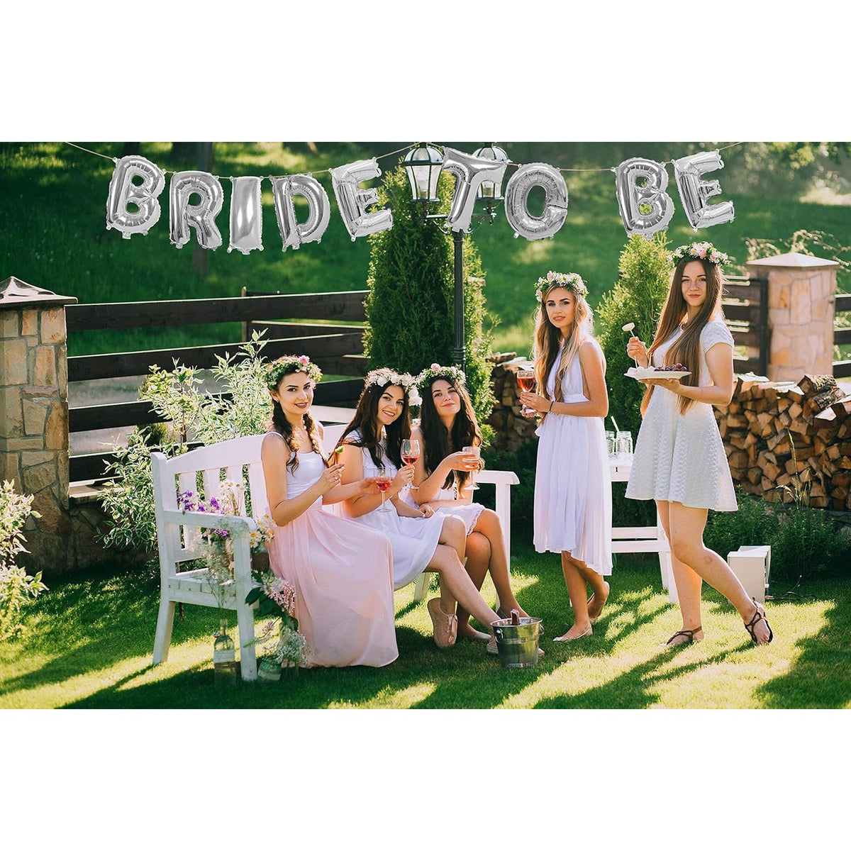 Set Baloane Bride To Be, Litere Party Din Folie Metalizata, Umflare Cu Aer Sau Heliu, Pai Inclus, Aluminiu, Inaltime 40 cm, Argintiu