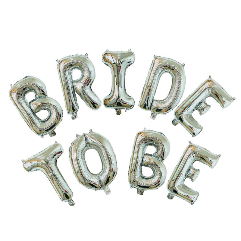 Set Baloane Bride To Be, Litere Party Din Folie Metalizata, Umflare Cu Aer Sau Heliu, Pai Inclus, Aluminiu, Inaltime 40 cm, Argintiu