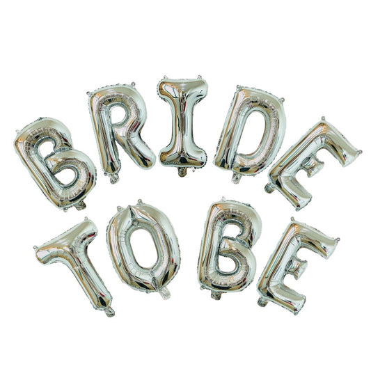 Set Baloane Bride To Be, Litere Party Din Folie Metalizata, Umflare Cu Aer Sau Heliu, Pai Inclus, Aluminiu, Inaltime 40 cm, Argintiu