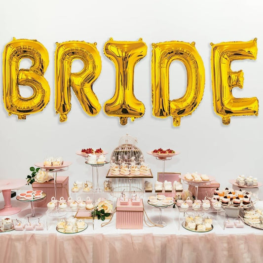 Set Baloane Litere Bride, Folie Metalizata Party, Umflare Aer sau Heliu, Include Pai, Inaltime 40 cm, Auriu