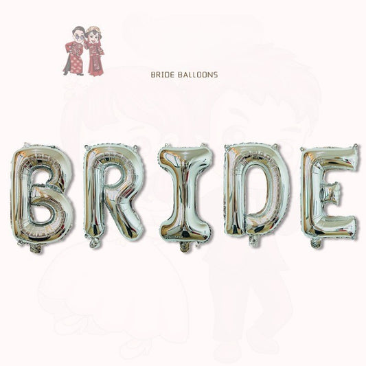 Set Baloane Litere Bride, Decoratiuni Petrecere Burlacite din Folie Aluminiu, Umflare Aer sau Heliu, Pai Inclus, 40 cm, Argintiu