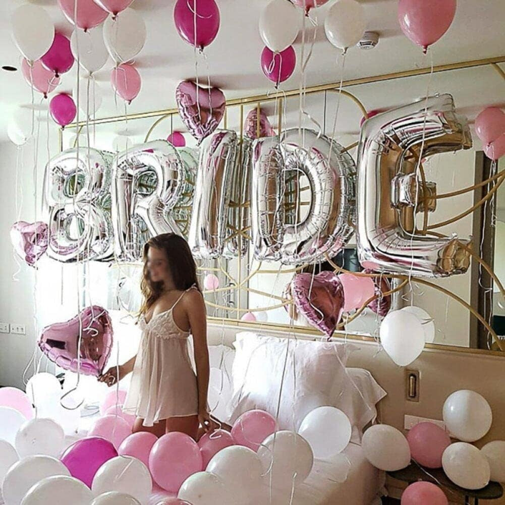 Set Baloane Litere Bride, Decoratiuni Petrecere Burlacite din Folie Aluminiu, Umflare Aer sau Heliu, Pai Inclus, 40 cm, Argintiu