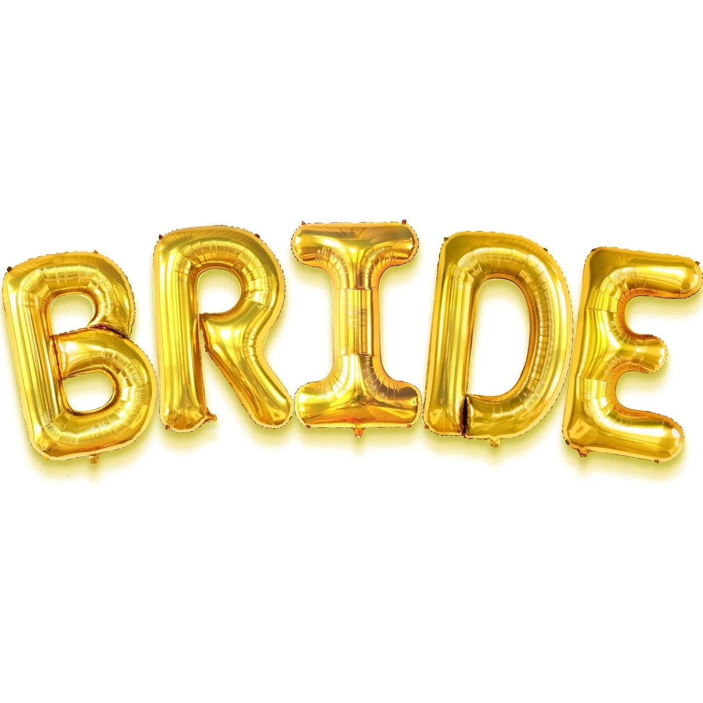 Set Baloane Bride din Folie Metalizata, Litere Inaltime 100 cm, Umflare Aer sau Heliu, Decor Petrecere Burlacite si Nunta, Pai Inclus, Auriu