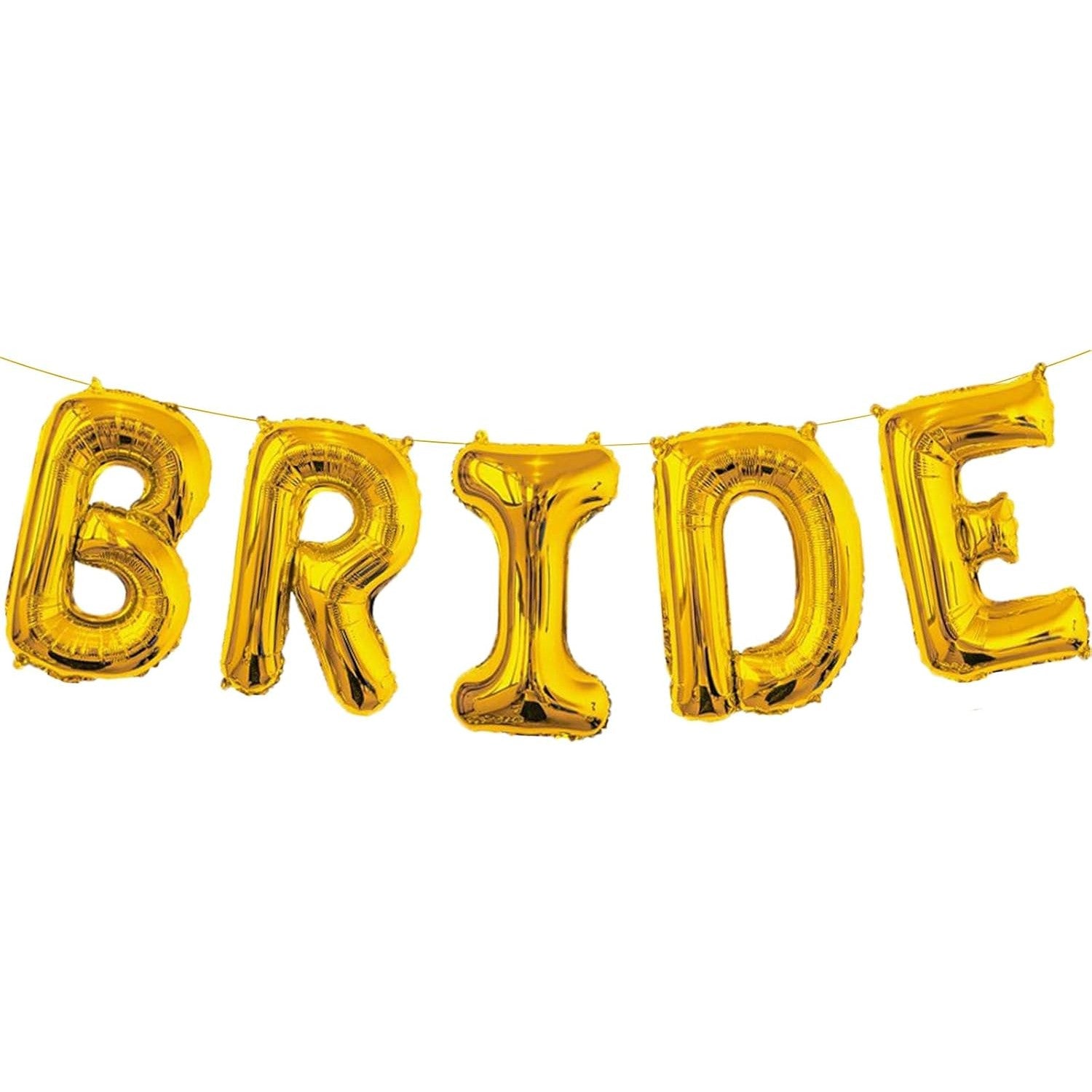 Set Baloane Bride din Folie Metalizata, Litere Inaltime 100 cm, Umflare Aer sau Heliu, Decor Petrecere Burlacite si Nunta, Pai Inclus, Auriu