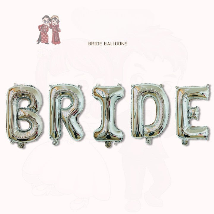 Set Baloane Litere Bride, Balon Folie Metalizata Party, Umflare Aer sau Heliu, Pai Inclus, Aluminiu, Inaltime 100 cm, Argintiu