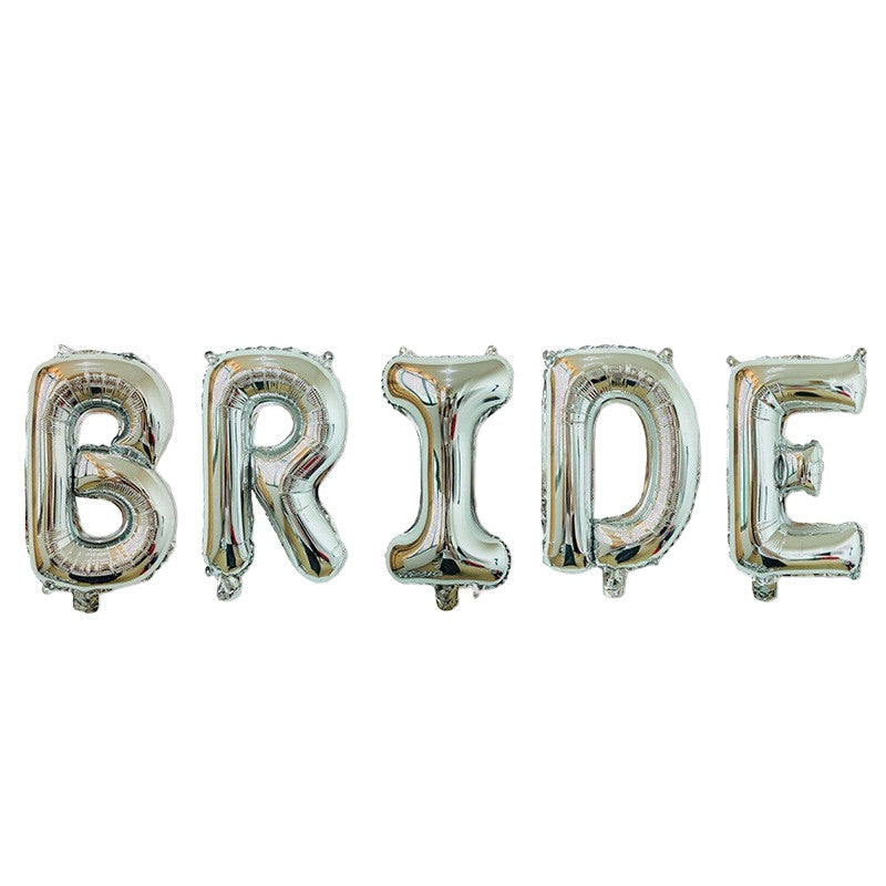 Set Baloane Litere Bride, Balon Folie Metalizata Party, Umflare Aer sau Heliu, Pai Inclus, Aluminiu, Inaltime 100 cm, Argintiu