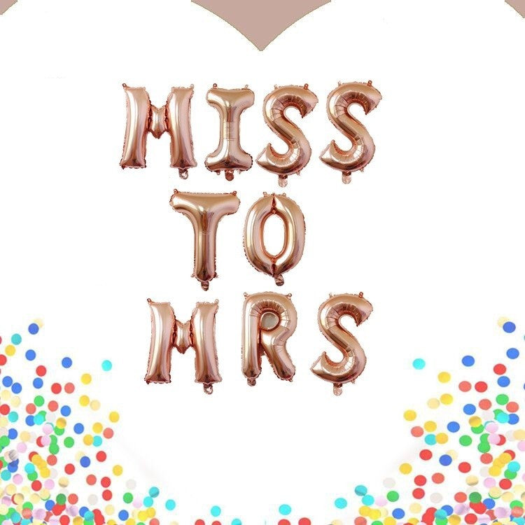 Set Baloane Party din Folie Metalizata, Model Scris Miss to Mrs, Litere pentru Petrecere Burlacite si Nunta, Set cu Pai Inclus, Umflare Aer sau Heliu, 40 cm, Roz