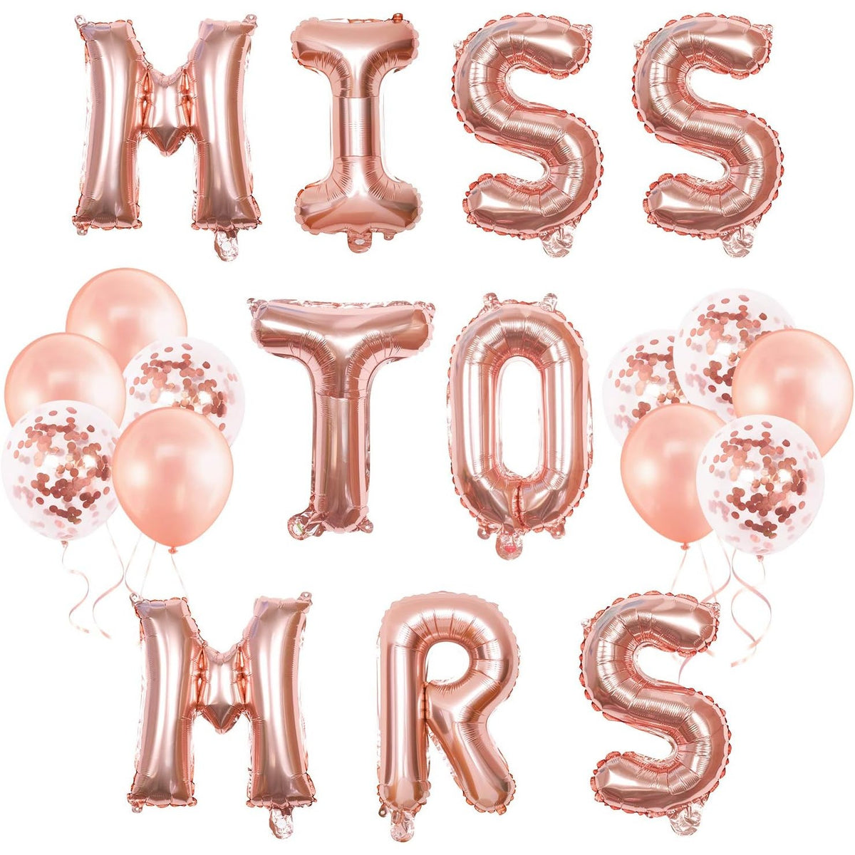 Set Baloane Party din Folie Metalizata, Model Scris Miss to Mrs, Litere pentru Petrecere Burlacite si Nunta, Set cu Pai Inclus, Umflare Aer sau Heliu, 40 cm, Roz