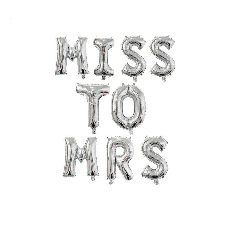 Set Baloane Party Miss to Mrs, Litere Folie Aluminiu, Decoratiuni Petrecere Burlacite, Umflare Aer sau Heliu, Argintiu, 40 cm