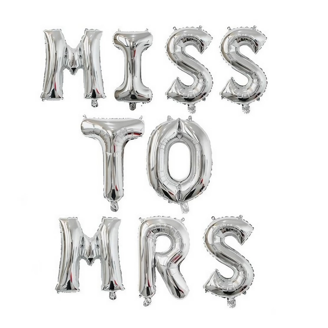 Set Baloane Party Miss to Mrs, Litere Folie Aluminiu, Decoratiuni Petrecere Burlacite, Umflare Aer sau Heliu, Argintiu, 40 cm